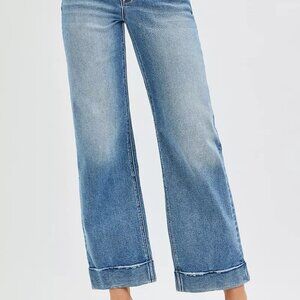 RISEN Full Size Mid Rise Crop Straight Jeans with Taylor Cuffed Plus Size